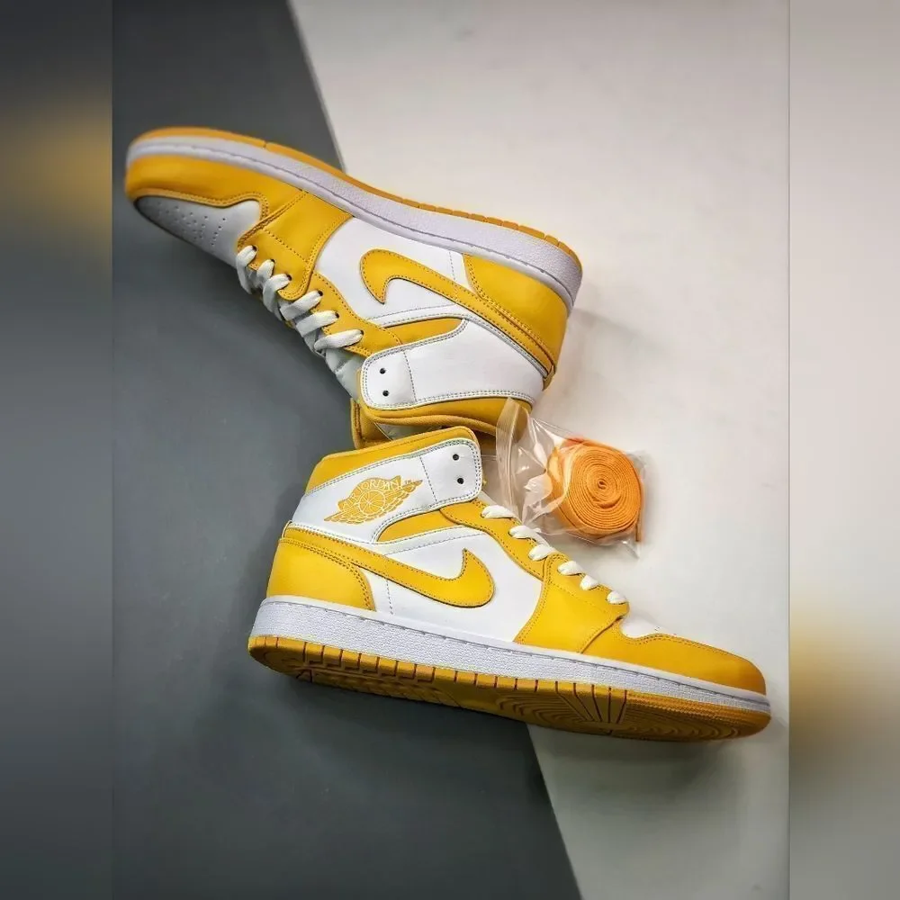 Air‎ Jordan 1 Mid Pollen White Yellow Size 8 & 1/2 in yellow and white NWT